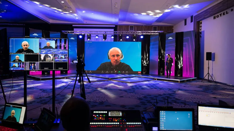 Virtual attendees at a hybrid event showcasing the future trends in corporate events.