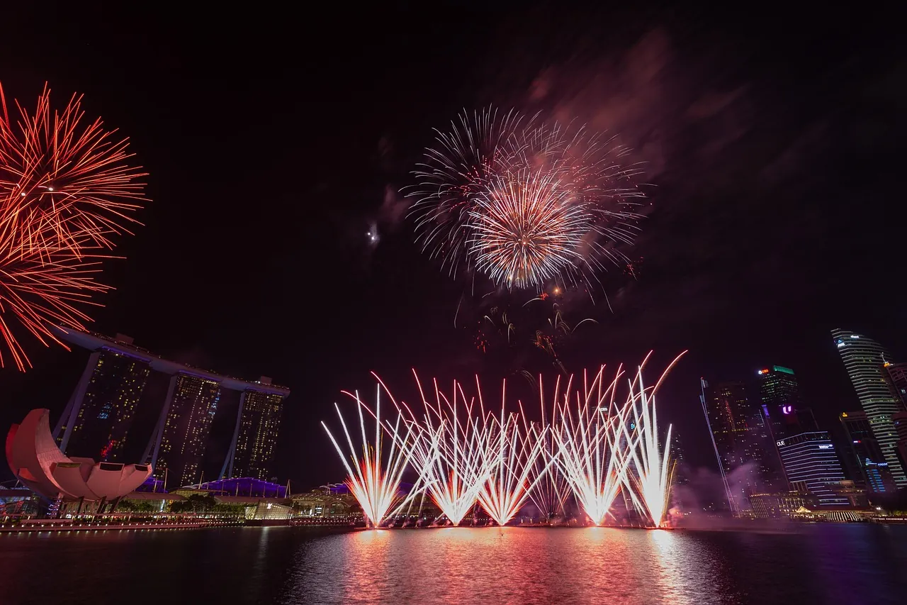 Fireworks near Marina Bay Sands to celebrate the Singapore Night
