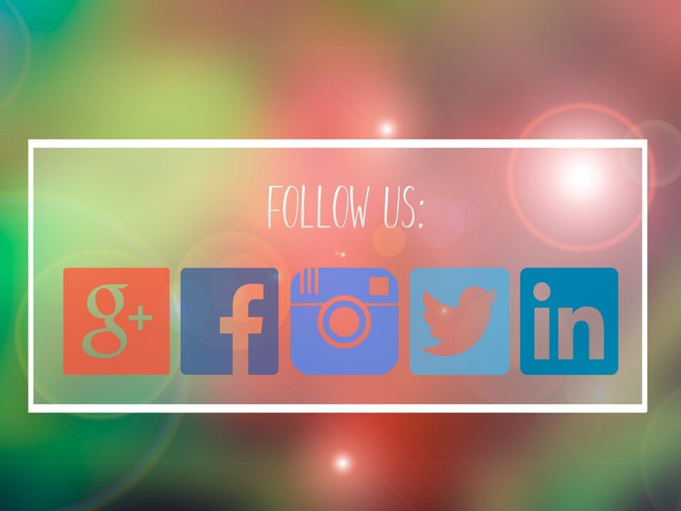 An image showcasing social media icons with the words follow us above it to engage event attendees after the event ends.