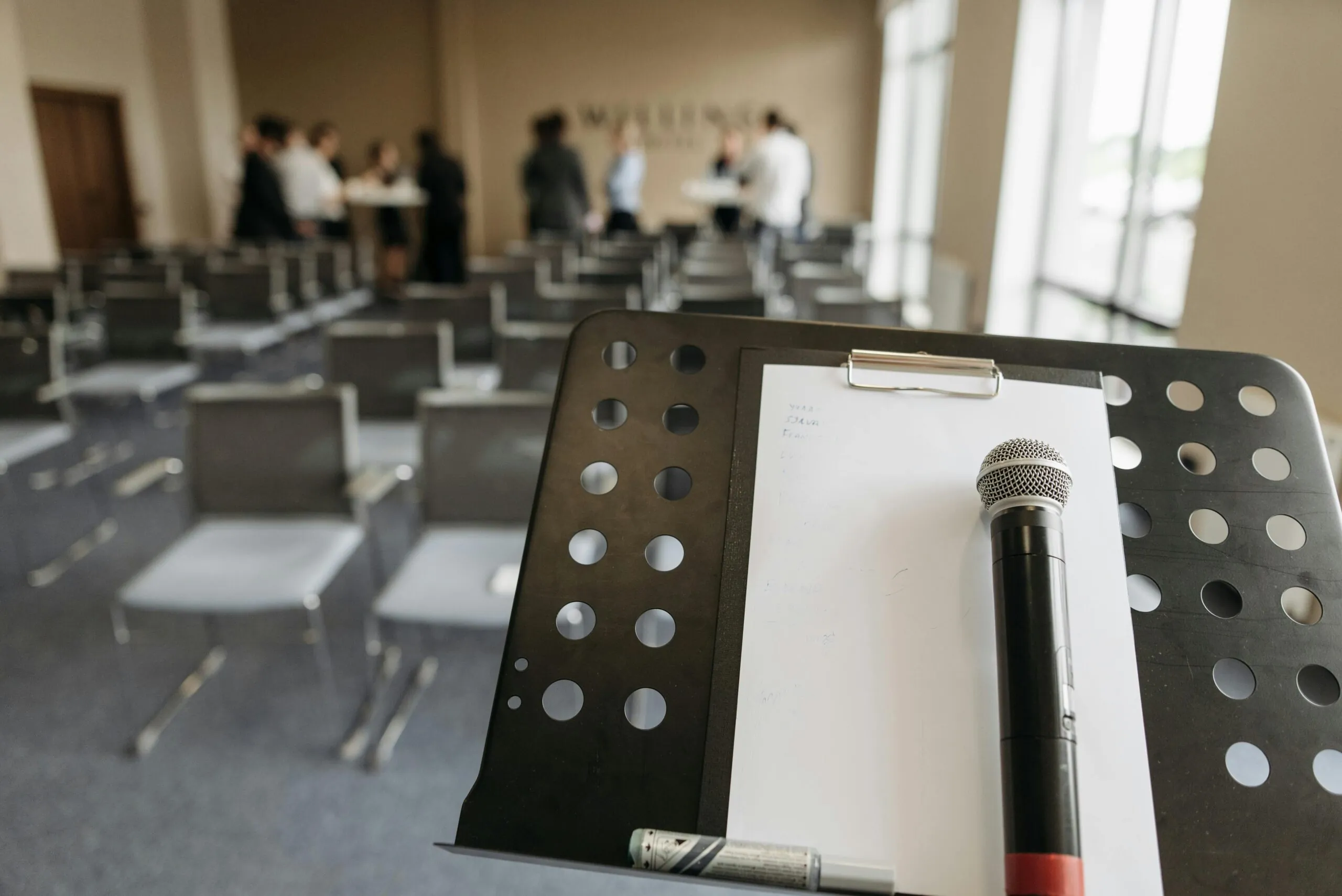 Microphone ready for a performance at a budget-friendly, high-impact event management setup