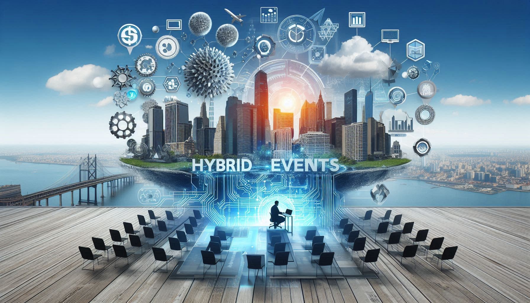 A concept image about the rise of hybrid events as imagined by an event design company.
