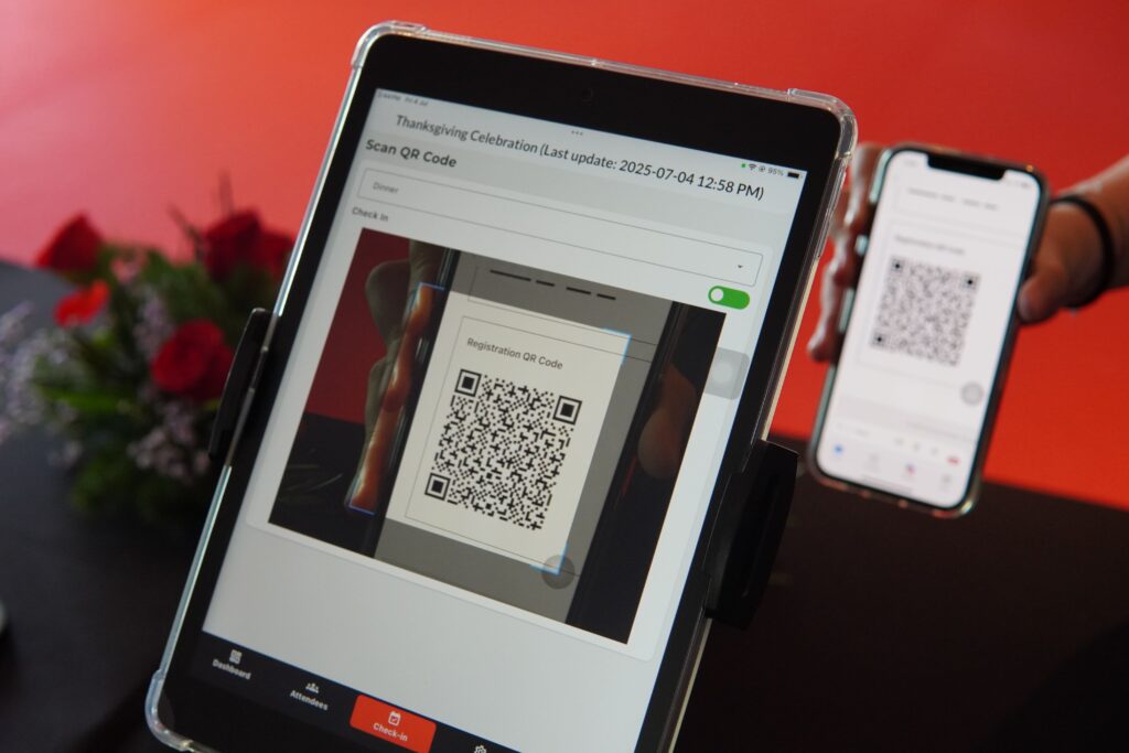 Eventive's proprietary QR code check-in system in use at a corporate event