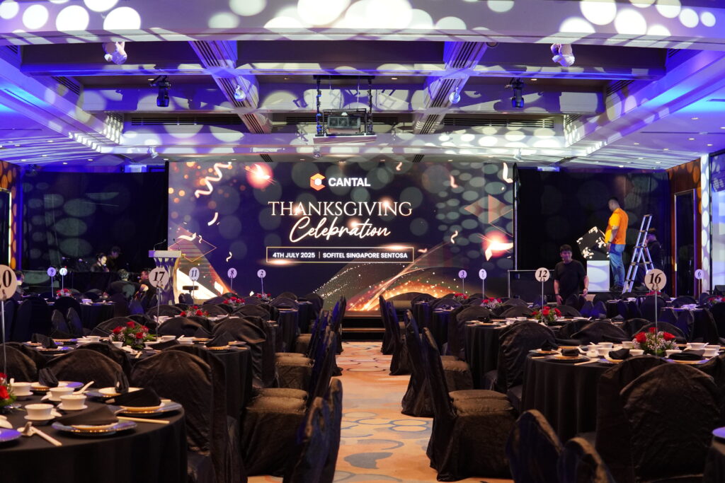 Lavish dinner and dance banquet hall setup.